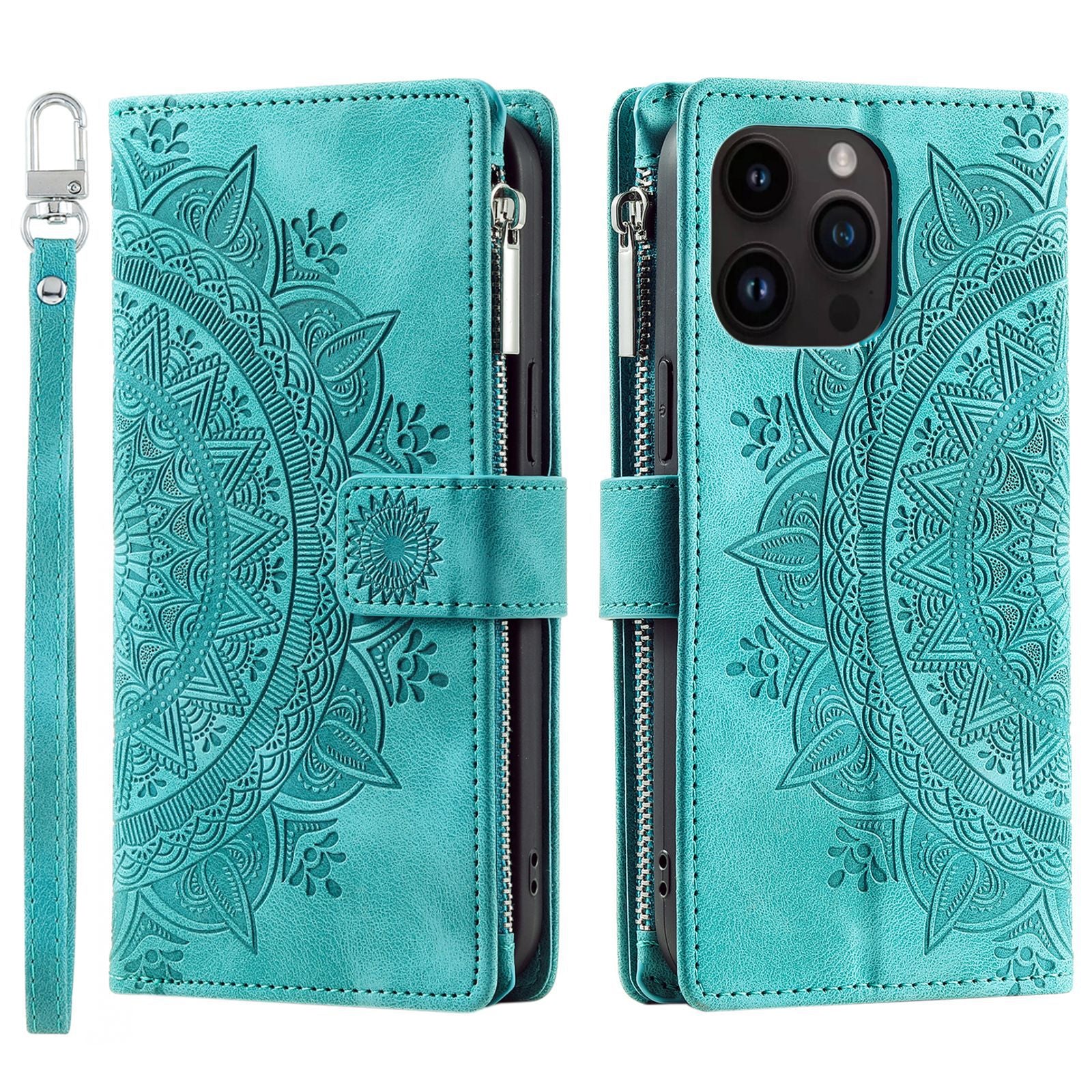 Carte Zipper Sac Téléphone portable En cuir Embossed carte Insert Protection Shell