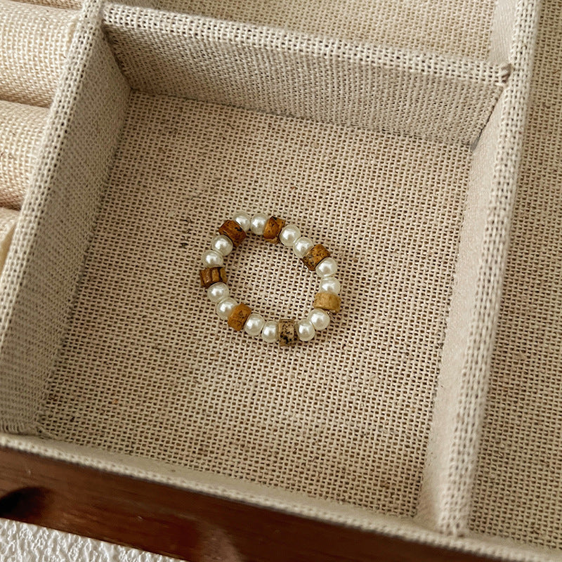 Maillard Pearl Bague Perlé Rope Élastique Femme Artistic Stacking Index Finger Ring High-E