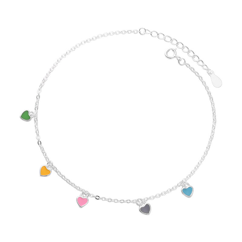 925 Argent Sterling Coeur coloré huile-dépôt de cheville pour les femmes