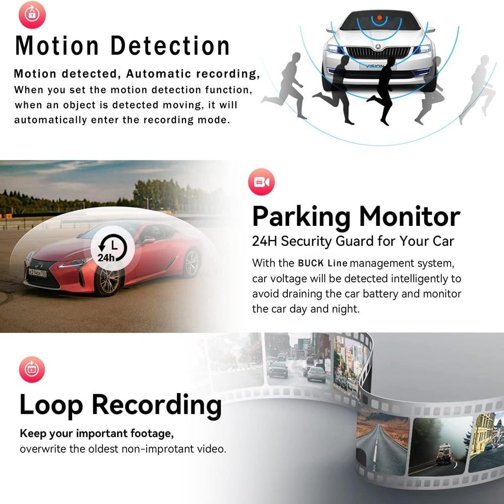 3 Lens Car Dash Cam Kit Caméra avant et arrière HD TAXI DVR Enregistreur de sécurité