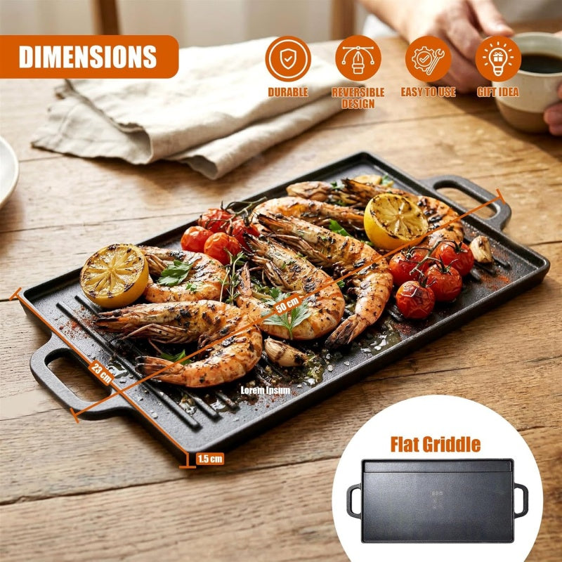 Assiette en fonte Fer réversible BBQ Pâte à frire Grille double face