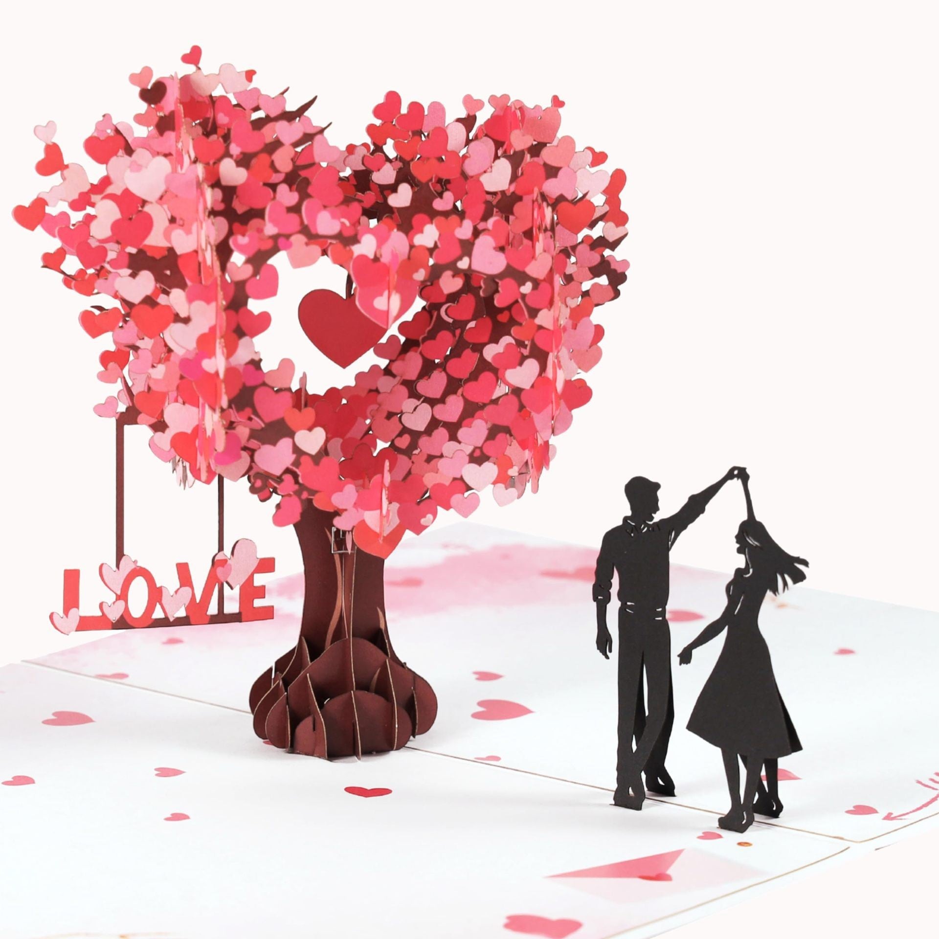Carte d'invitation de l'arbre en forme de coeur 3D de Saint Valentin