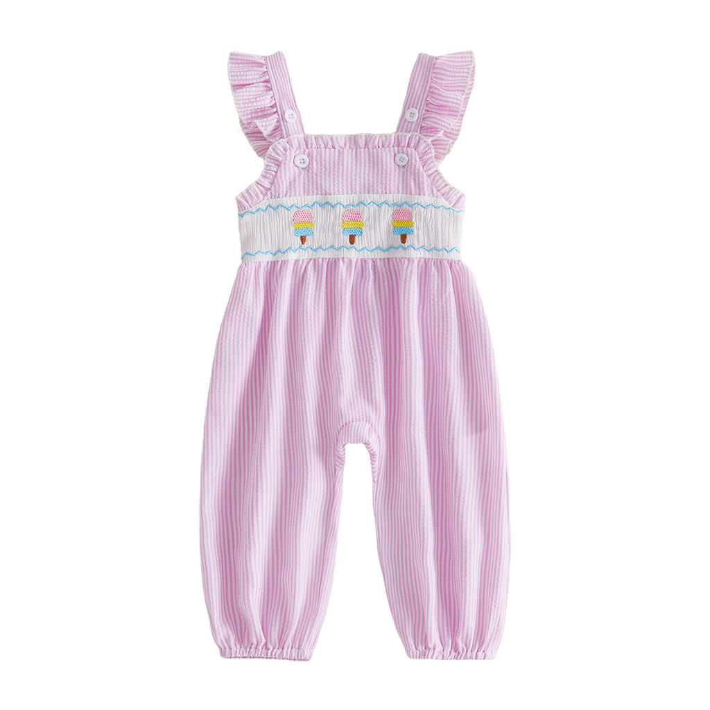 Crème glacée Broderie Ruffled Overalls Pour les filles