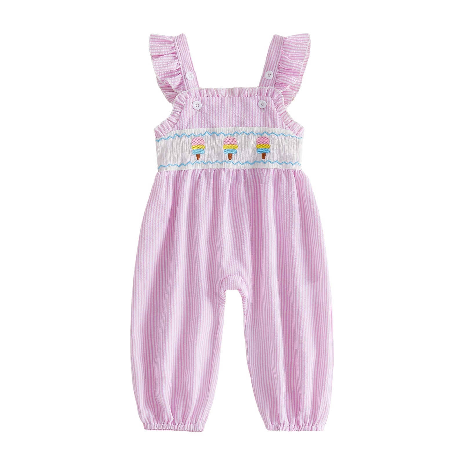 Crème glacée Broderie Ruffled Overalls Pour les filles