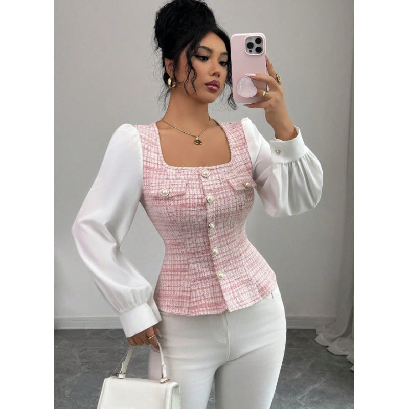 Haut de manches de patchwork mode pour femmes