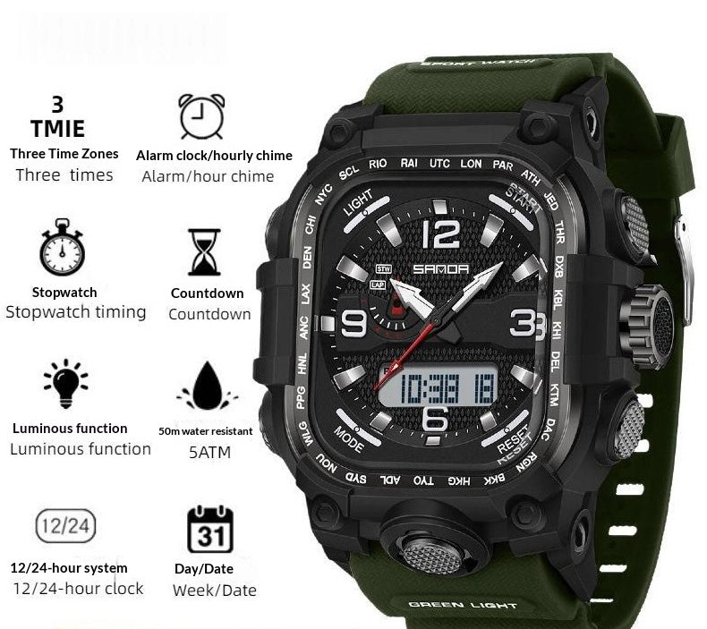 Montre numérique carrée Imperméable Sports Compte à rebours Chronomètre Multifonctionnel Randonnée en plein air Wris