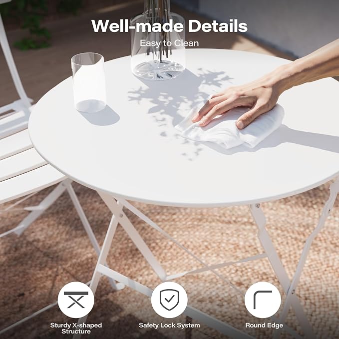 Intérieur Extérieur 3-Piece pliable Bistro Set pliant de meubles de patio extérieur 2 chaises A