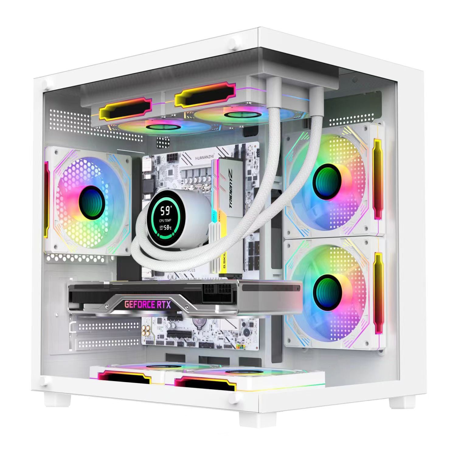 Boîtier informatique verre transparent refroidi par eau blanc