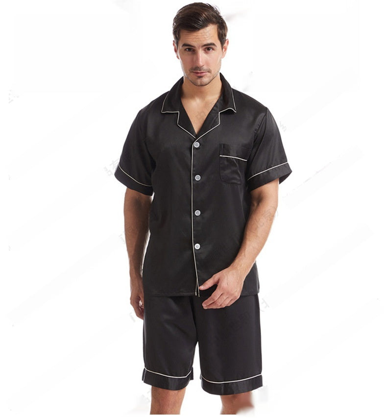 Summer Matte Satin Lapel Casual Homewear Suit Breathable Thin Short à manches courtes