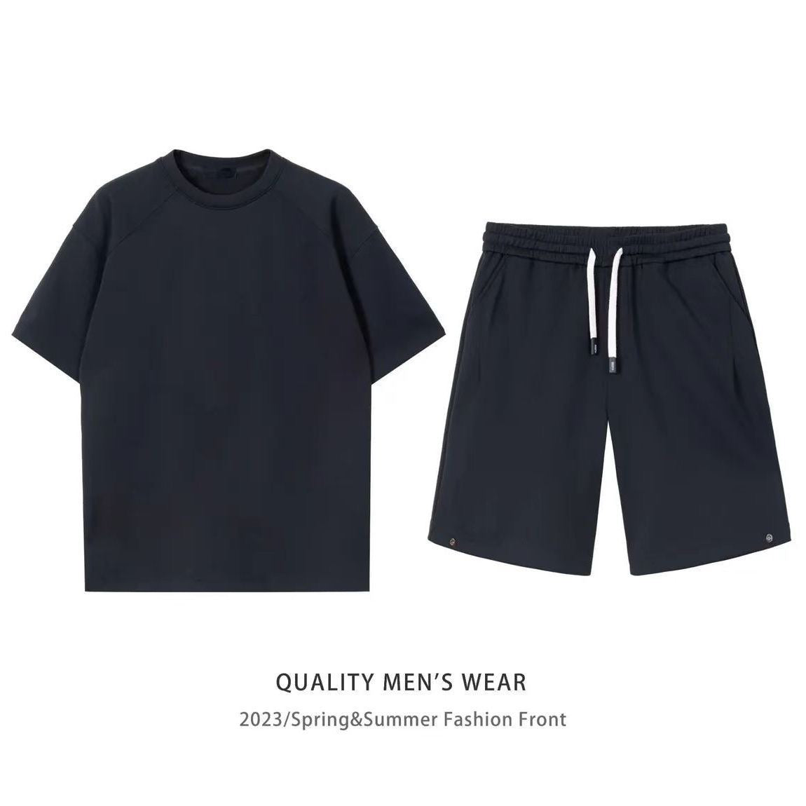 Simple Short-sleeved Couple Style Slip Two-Piece