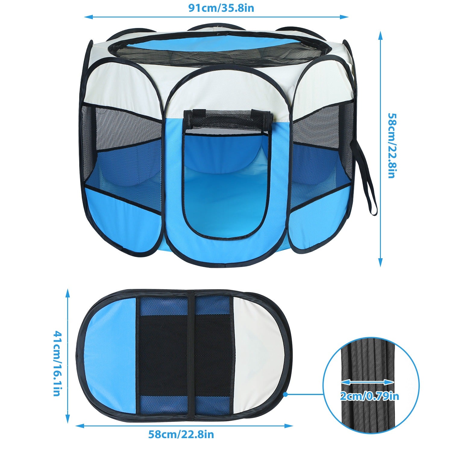 Pink-Blue Options -- 1Pc portable pliable de tente pour animaux de compagnie Pen d'exercice Kennel Zipper amovible T