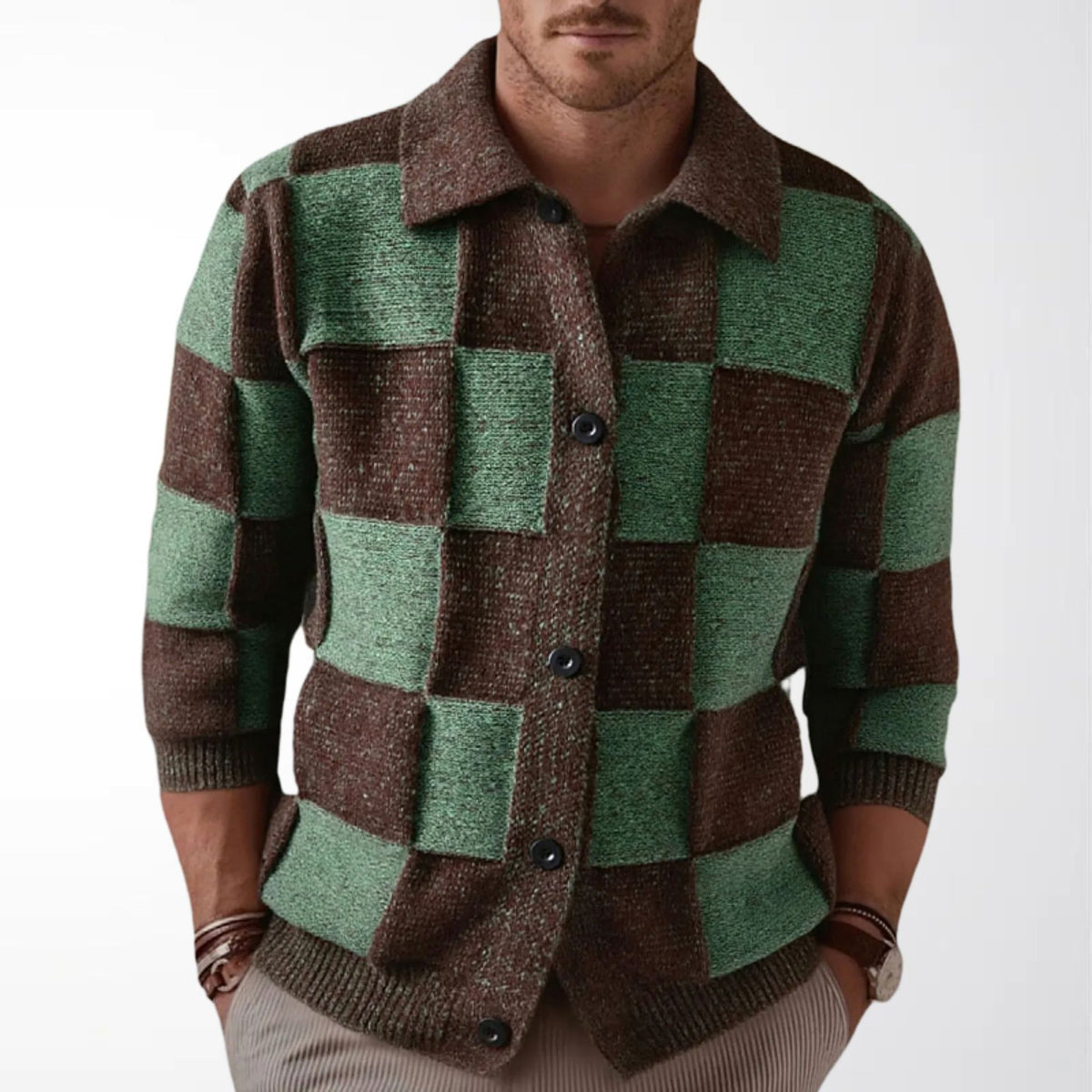 AutumnWinter Classic Plaid Knitted Cardigan