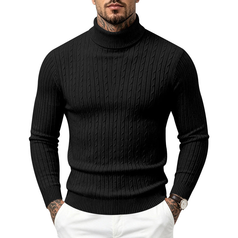 Hommes Col tortueux Slim-Fit Vertical-Stripe Chandail occasionnel à manches longues