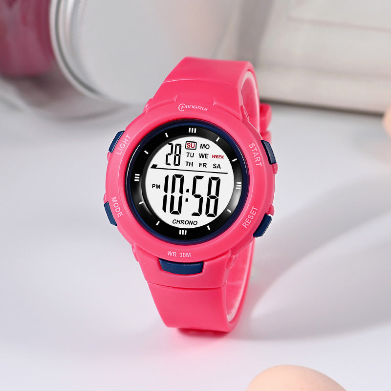 Fashion épingle boucle lumineuse imperméable PU strap Student Montre électronique