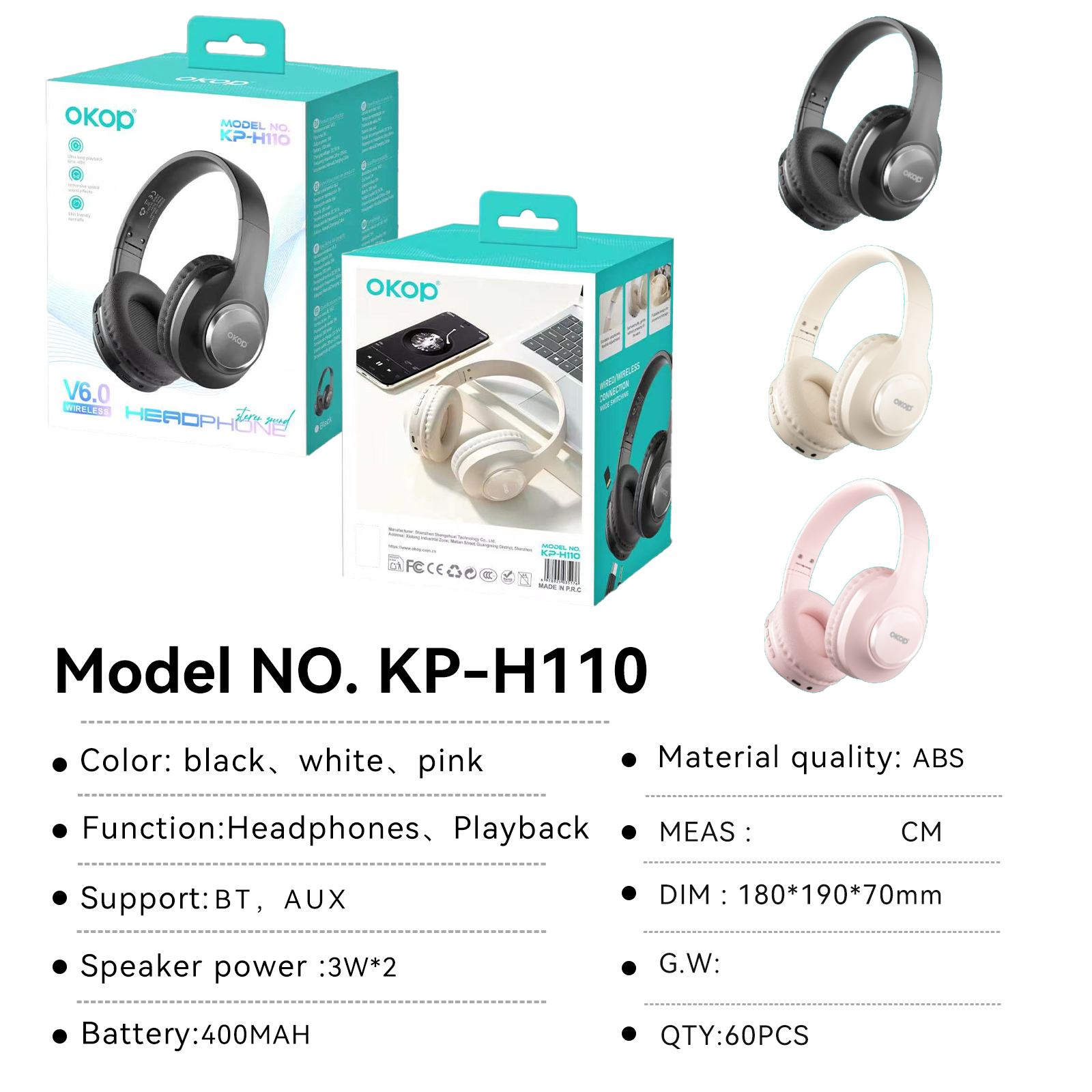 KP-H110 Casques Bluetooth over-Ear sans fil les plus vendus Version 6.0 avec Microphone Lo