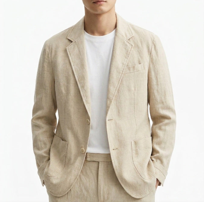 Plus-Taille Cotton-Liné uni-brassé Blazer pour hommes entreprise