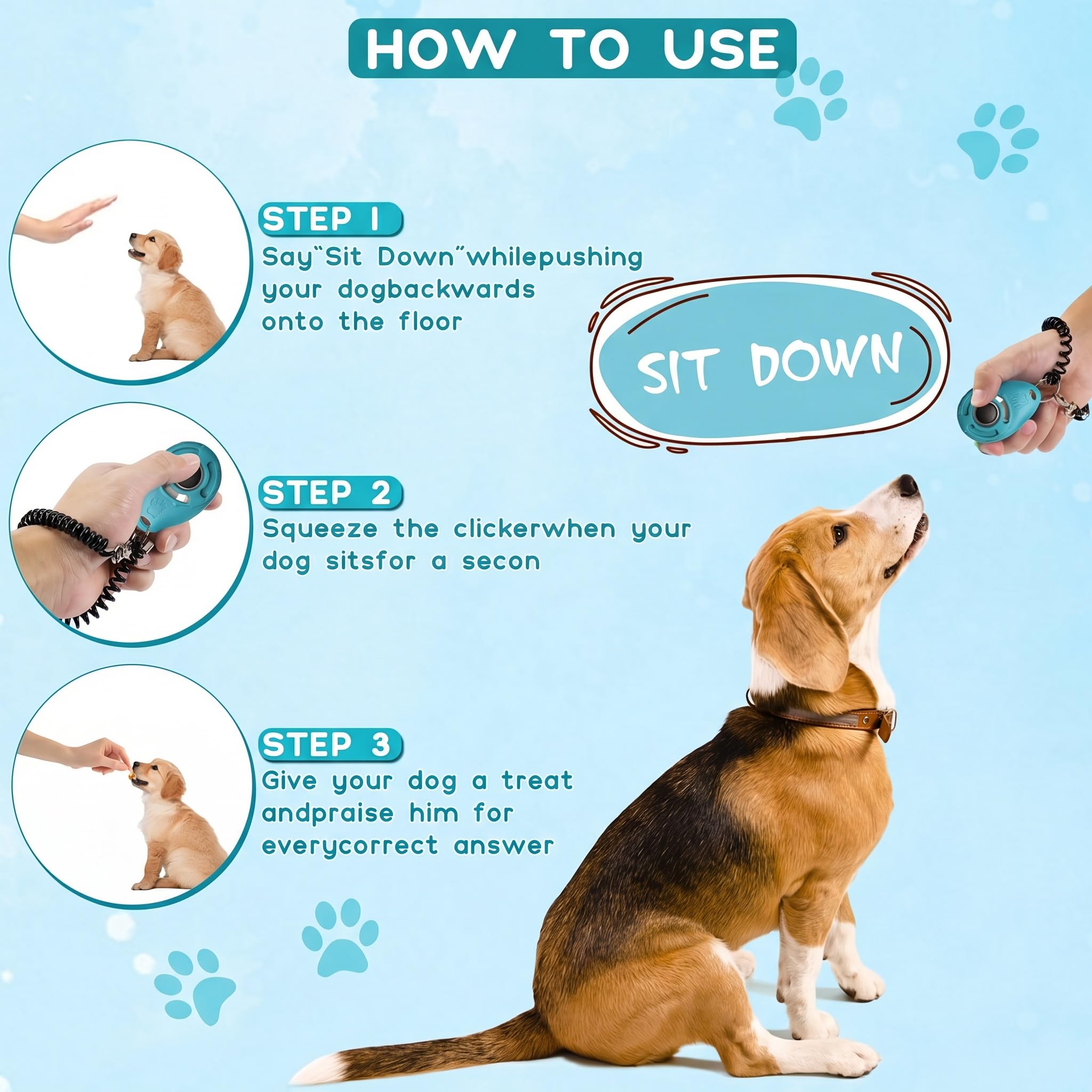 Clicateur d'entraînement pour chien avec boucle de fer et porte-clés - Clicateurs d'entraînement pour chien pour chiot