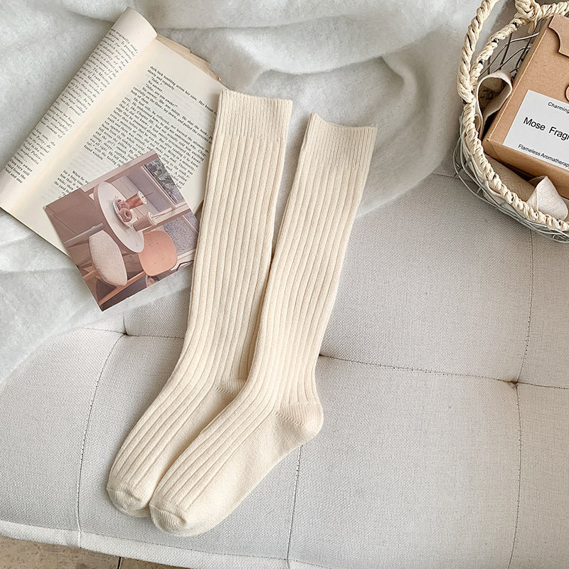 Chaussettes longues de style JK à rayures verticales de couleur solide
