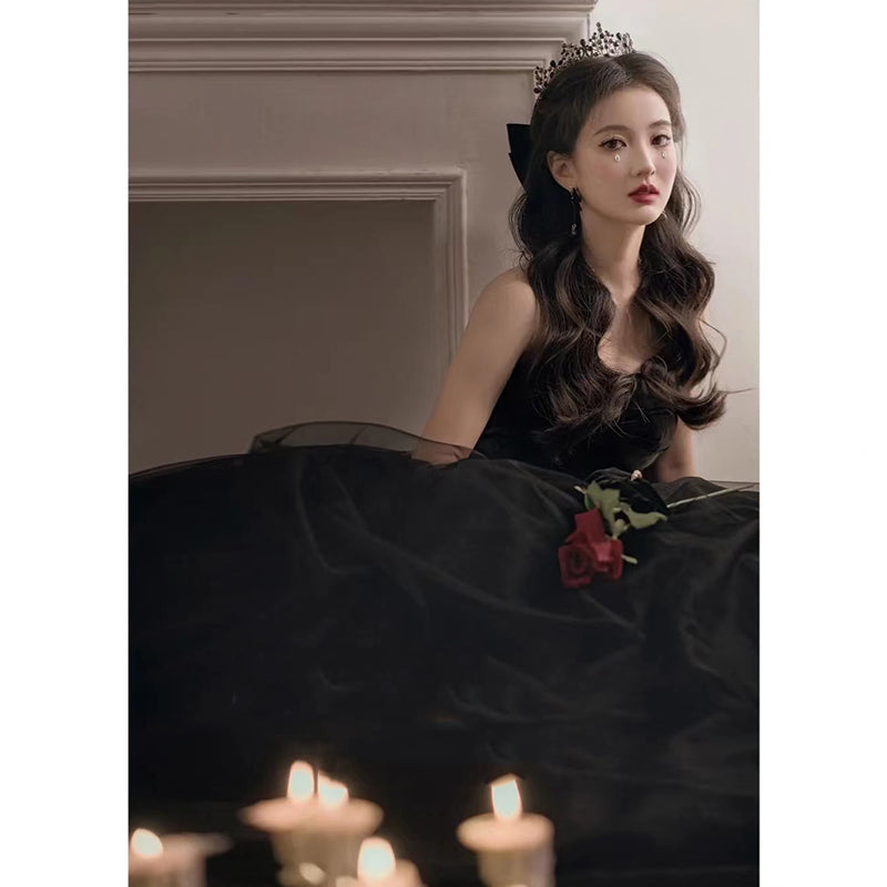 Robe de soirée noire peut porter anniversaire hôte léger de luxe Niche Wipe poitrine longue