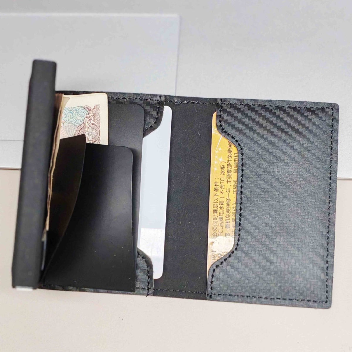 Première couche Cowhide Tri Pold Card Holder Grande capacité