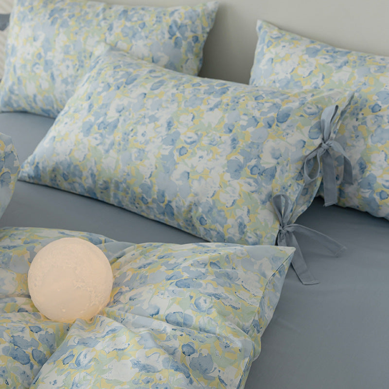 Ensemble de literie à quatre pièces en coton floral rétro nu