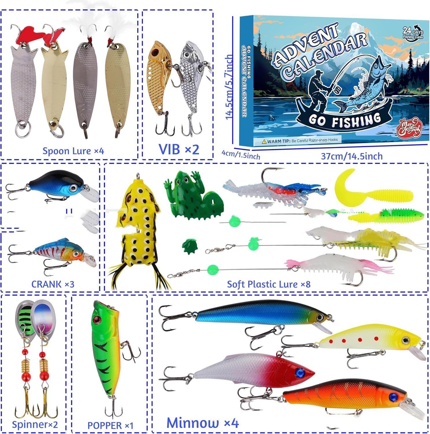 Calendrier de l'Avent de Noël Ensemble d'équipement de pêche