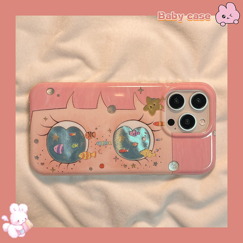 Trendy Half-wrap Double-layer Big Eye Gold Phone Case for Girls