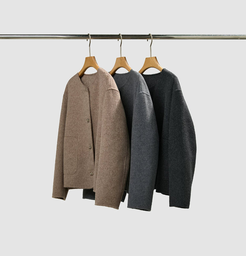 Manteau de laine à col d'équipage court en cachemire