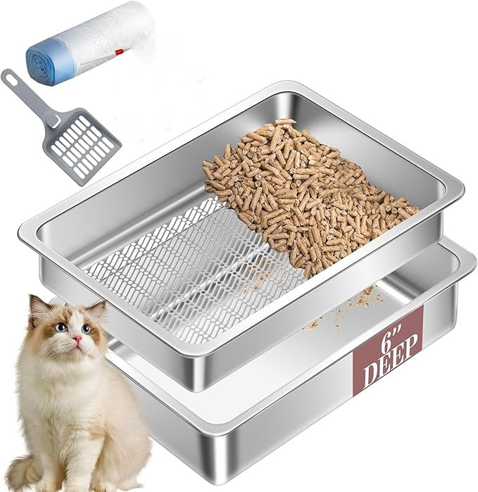 Filtre en acier inoxydable Cat Litter Box Détachable et ouvert Toilette Cat