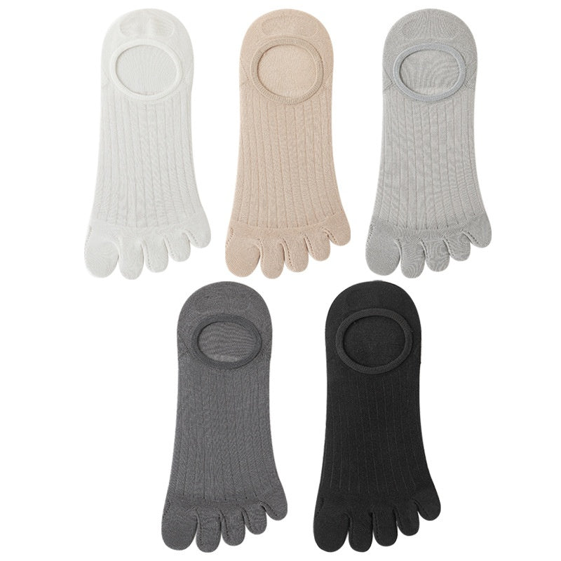 Chaussettes antibactériennes invisibles en coton d'été à cinq doigts pour hommes