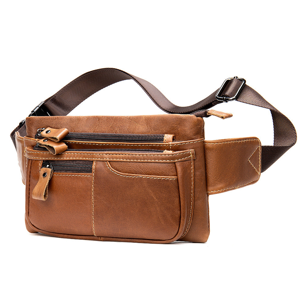Premier couche Cowhide Casual Sports Cross Corps sac poitrine pour les hommes
