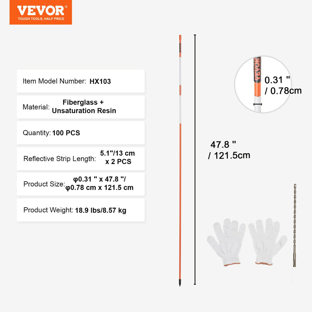 Marqueurs VEVOR 100PCS 48 pouces