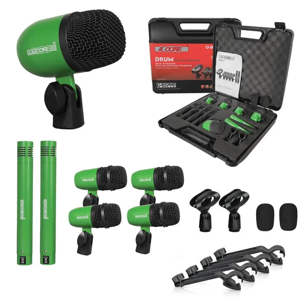 5 Core Drum Microphone Kit 7Pc All Metal Drummer Mics Tom/Snare & Cymbals Instrument filaire