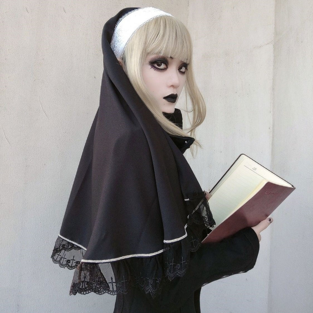 Nun Gothique Dark Lolita Accessoires Bande élastique Bande noire et blanche