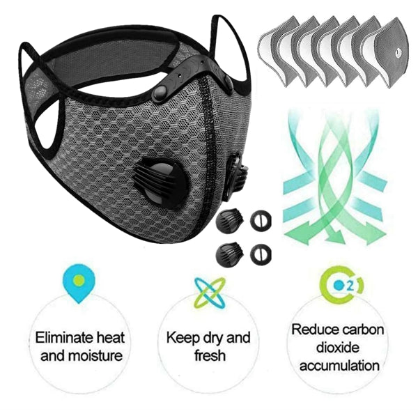 2 Pack Reutilisable demi-couverture visage Masque W ou filtre Cyclisme extérieur Masque sport visage Logi gris