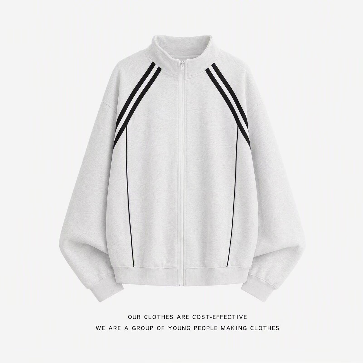 Style américain Vintage Sporty Stand-collar Zip-up Cardigan Hoodie Unisex Design