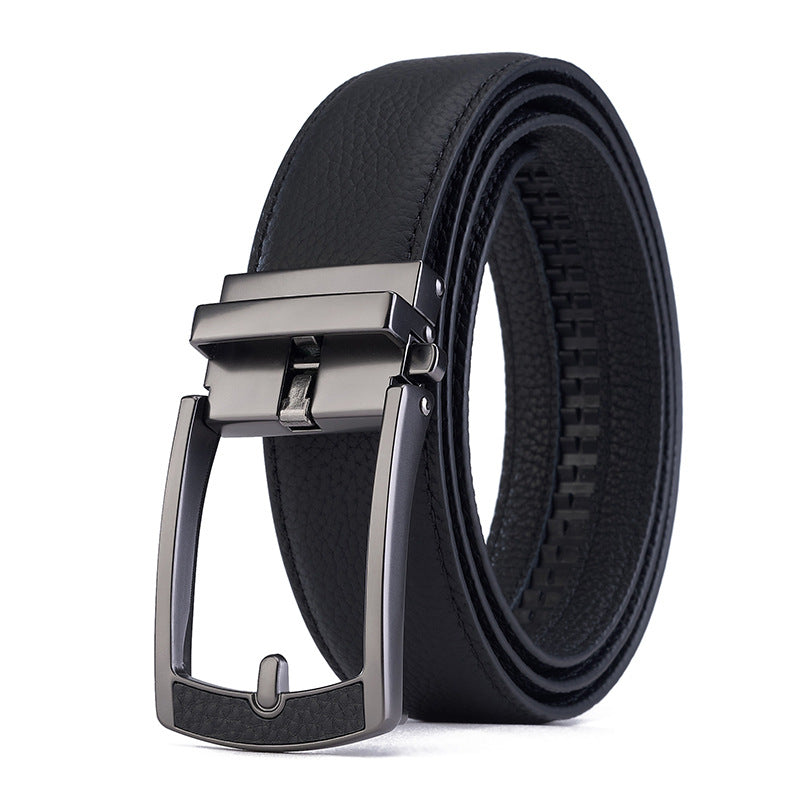 Ceinture en cuir casual avec boucle automatique et motif grain Lychee