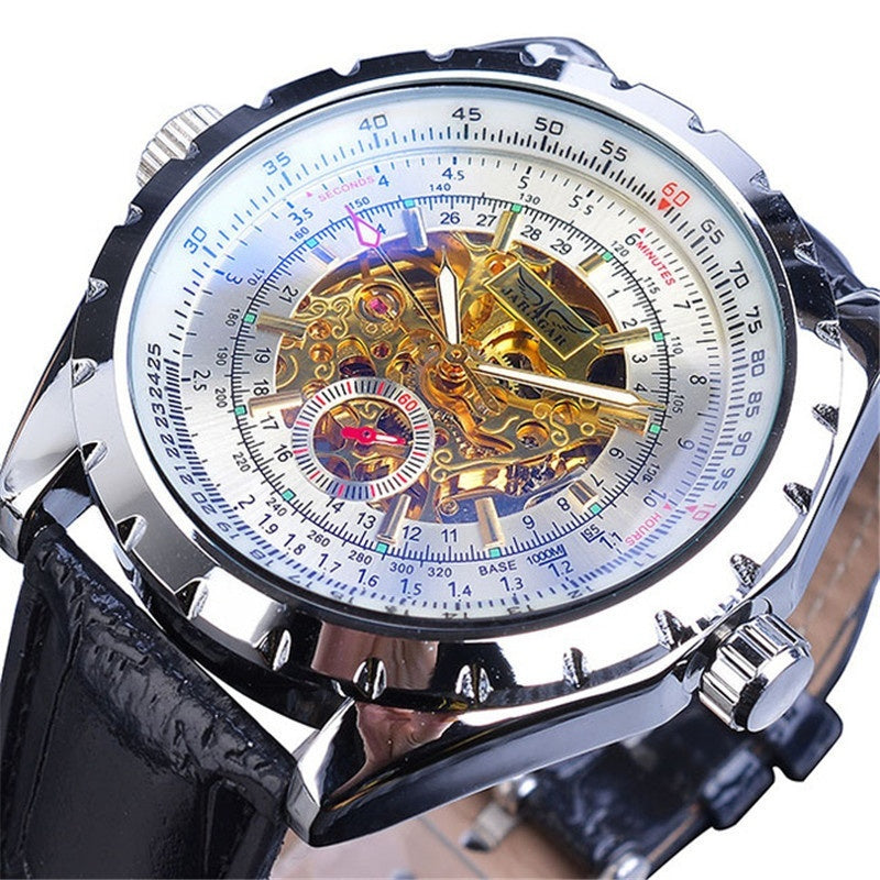 Montre mécanique automatique à grand diamètre en verre bleu casual d'affaires