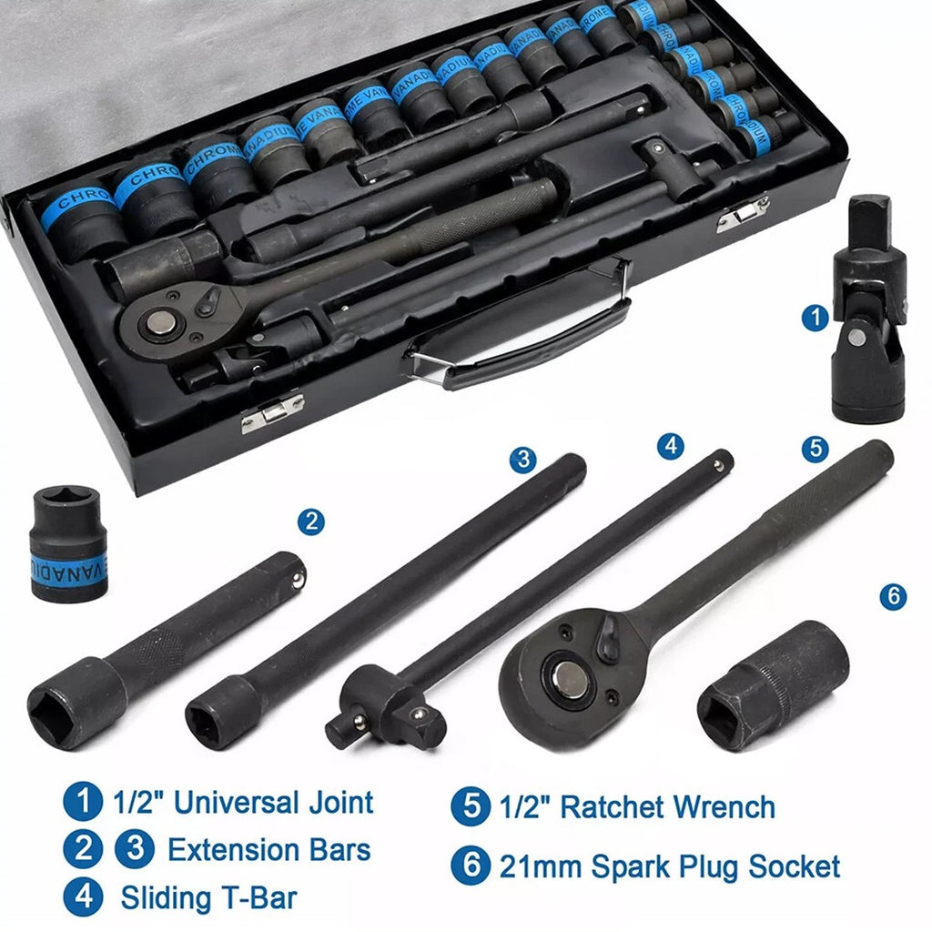 Ensemble de socket à clé à cliquet de 1 et 2 poids lourds 8-32mm