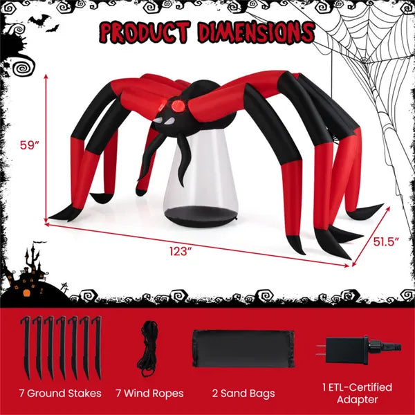 10ft large 5ft géant Halloween araignée gonflable - LED phare de tête + 2 Red Eye tunnel L
