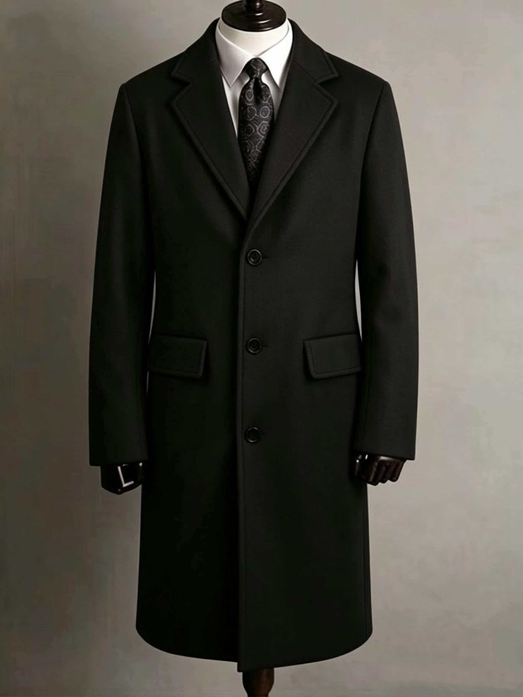 Mens Slim-Fit Trench Longueur Extended-Length Coat with Pocket Flaps