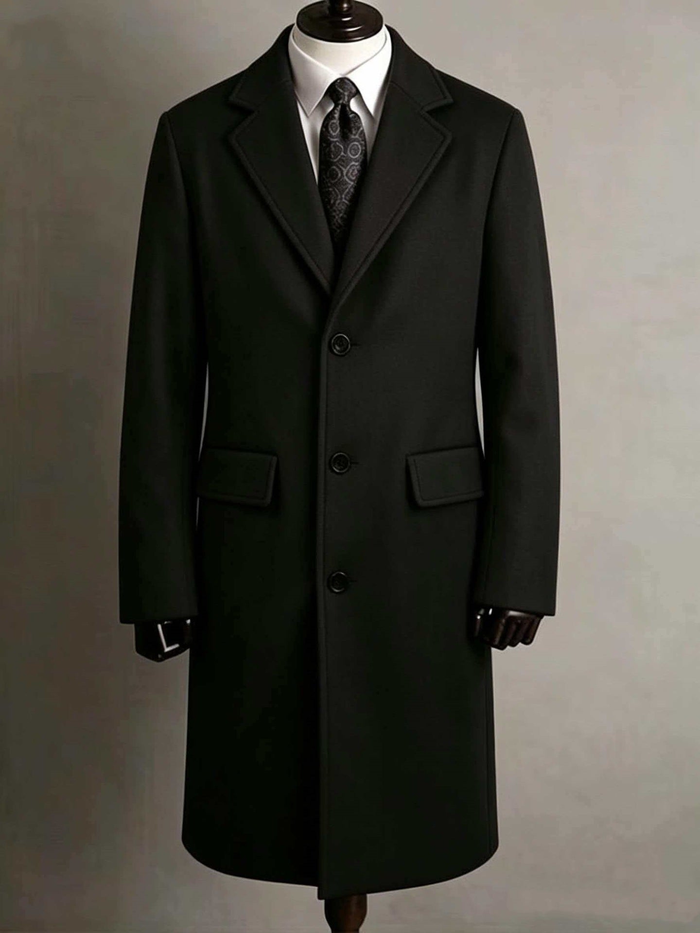 Mens Slim-Fit Trench Longueur Extended-Length Coat with Pocket Flaps