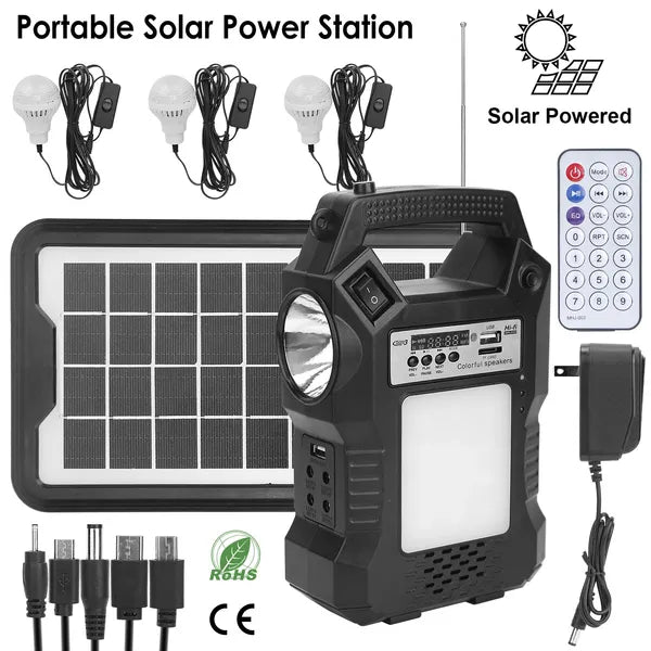 Portable Solar Power Station Rechargeable Backup Power Bank W/Flashlight 3 Ampoules d'éclairage