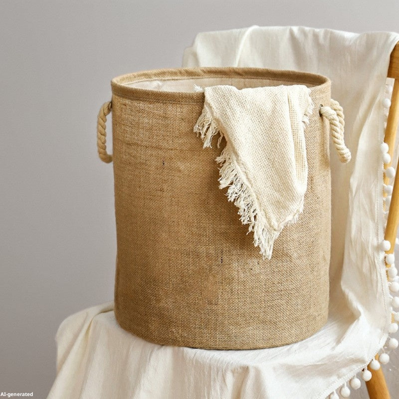 Panier de linge de jute Hamper de corde de coton portatif