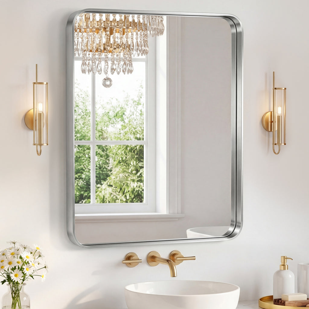 Miroir mural avec cadre en métal rectangulaire