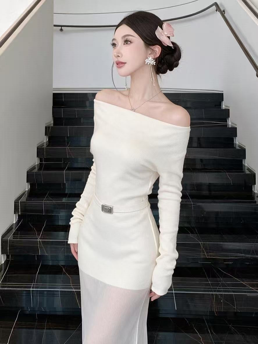 Robe de patch à manches longues à une épaule