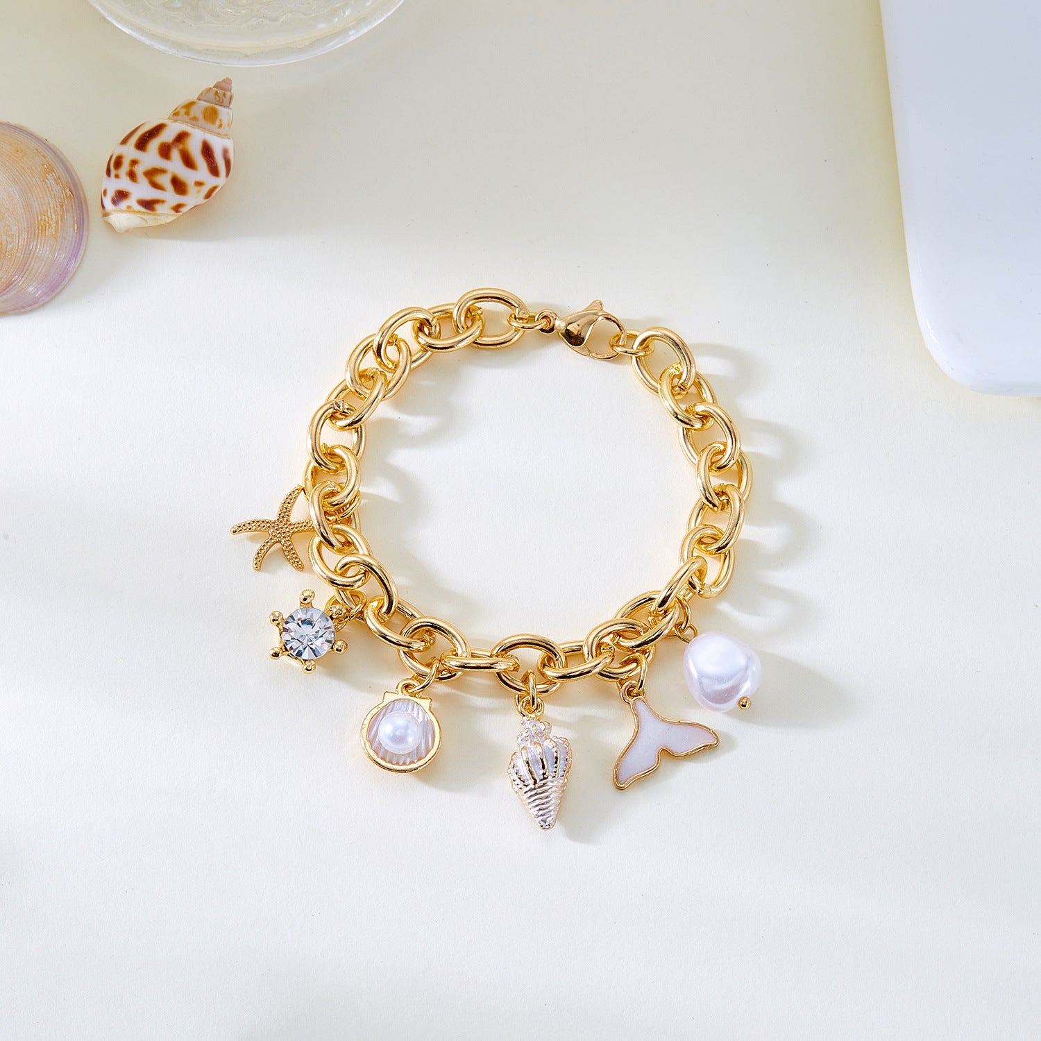 Fashion Femme Starfish Pearl Shell Fishtail Multi-pendent Collier Bracelet