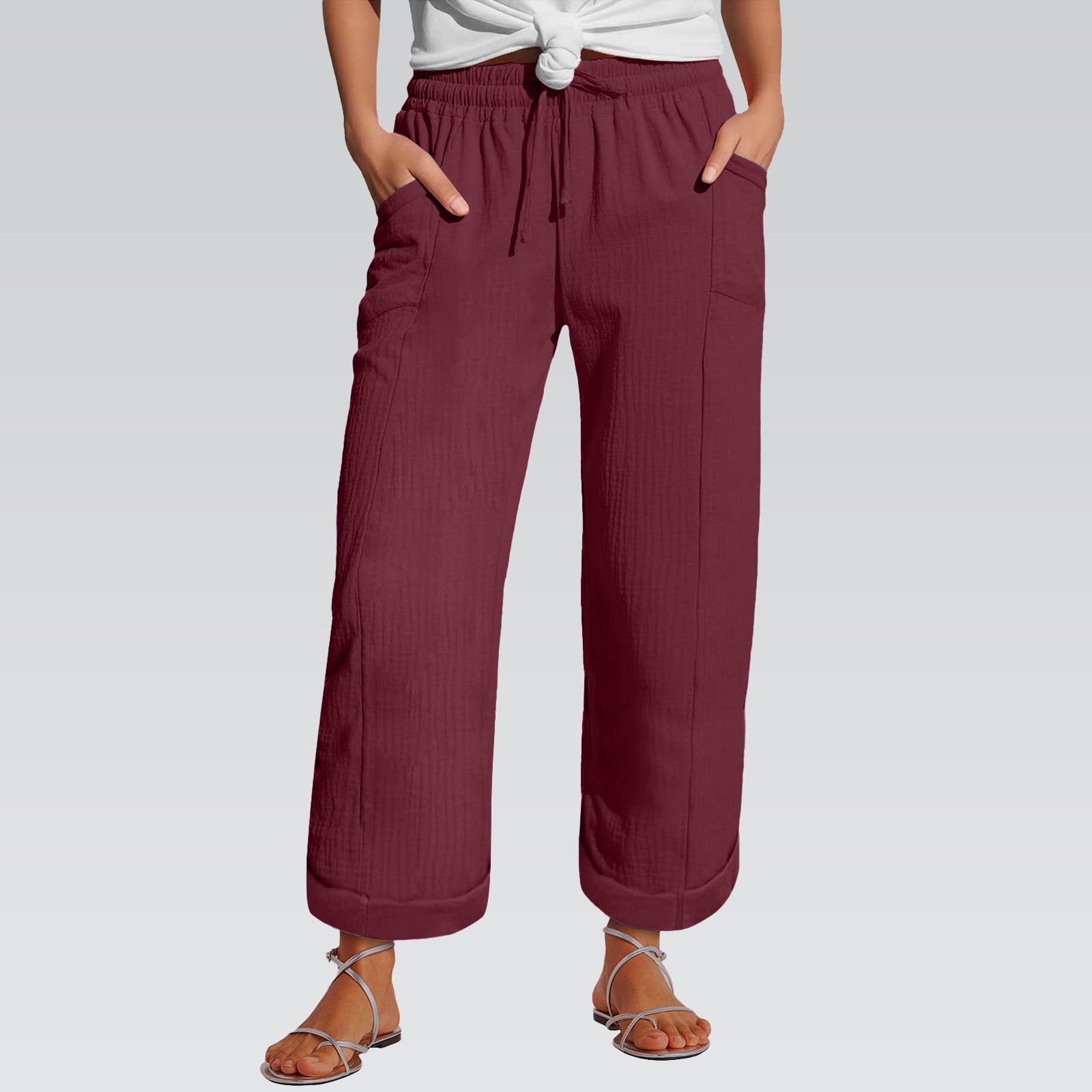 Pantalon à large jambe à ceinture haute taille pour femmes