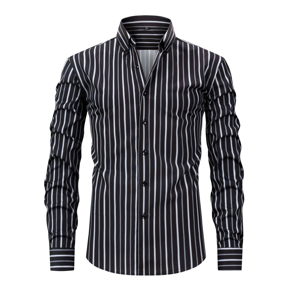 Jiana Quatre-Way stretch imprimé numérique rayé manches longues Lapel hommes chemise-comme homme S