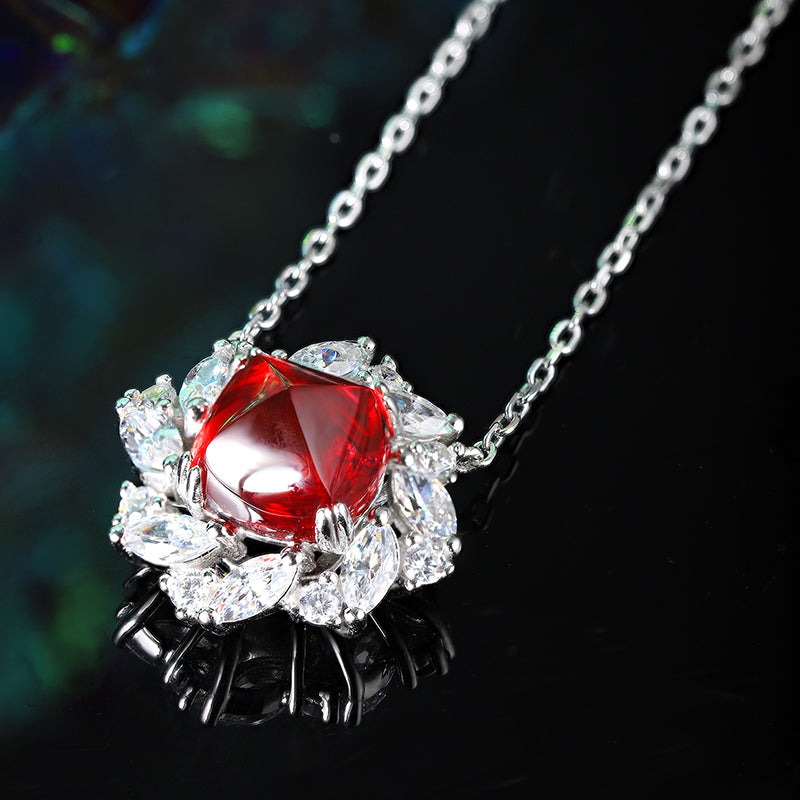 S925 Argent 5.6g Lab-Created Ruby Sapphire Collier émeraude